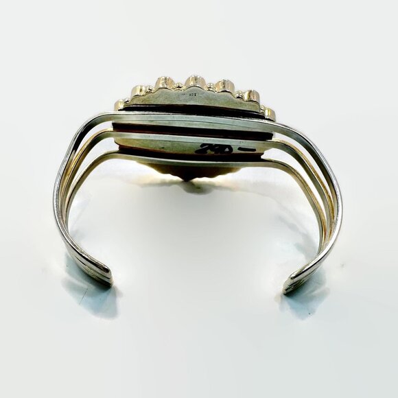 Opal Bracelet Vintage Sterling Silver Cuff Turquoise Onyx Inlay Southwestern - Picture 4 of 6